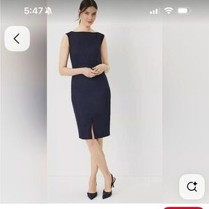 Ann Taylor Navy Blue Sleeveless Sheath Dress with Slit